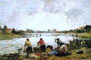 Eugene Boudin Lavadeiras nas margens do rio Touques oil painting reproduction
